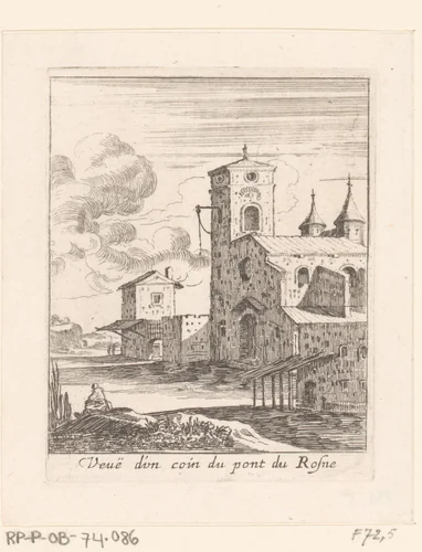 Gezicht op de brug over de Rijn bij Lyon by Israël Silvestre, print, 1631-1661