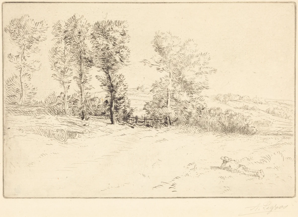 Meadow in Sunshine (Le pre ensoleille) by Alphonse Legros, print, 1837-1911