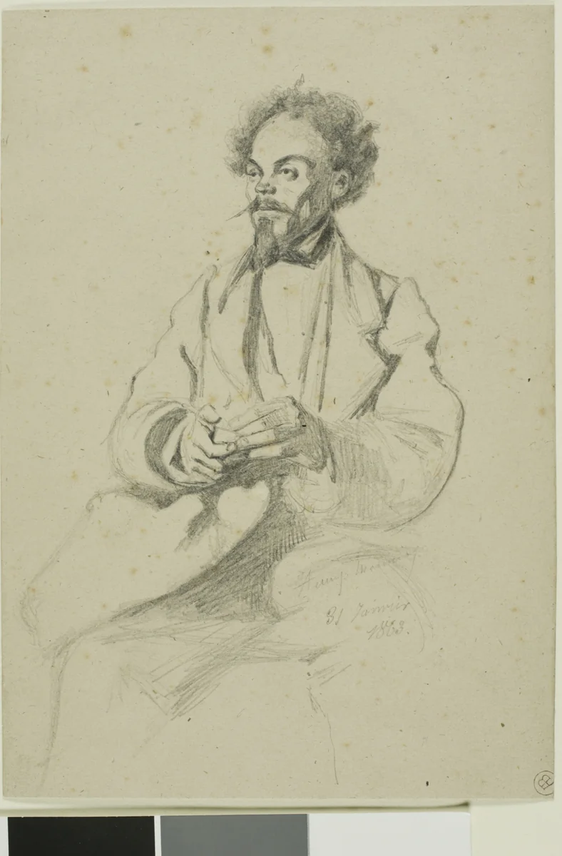 Portrait of Charles Meryon by Henri Monnier, drawing, 1863