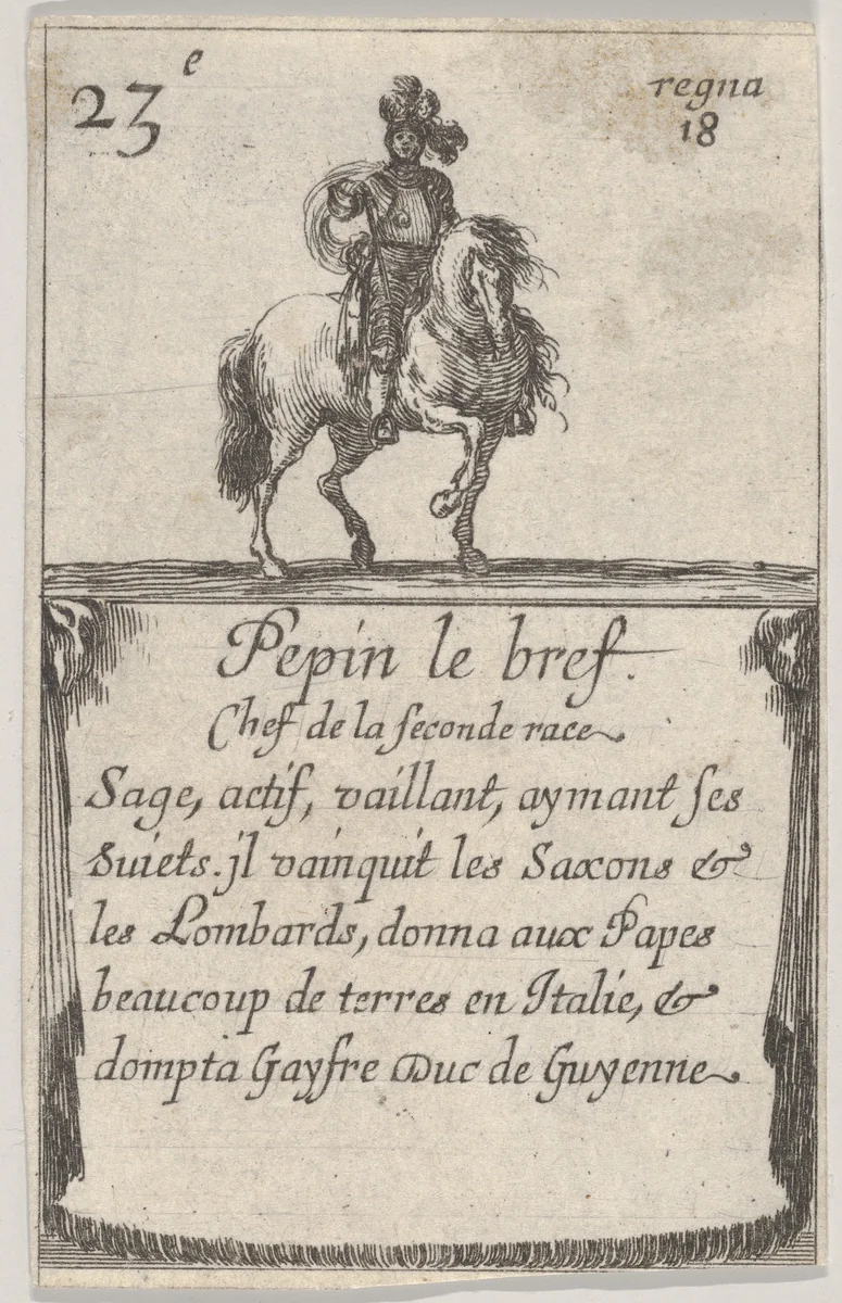 Pepin le bref / Chef de la seconde race..., from "Game of the Kings of France" (Jeu des Rois de France) by Stefano della Bella, print, 1644