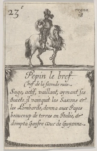 Pepin le bref / Chef de la seconde race..., from "Game of the Kings of France" (Jeu des Rois de France) by Stefano della Bella, print, 1644