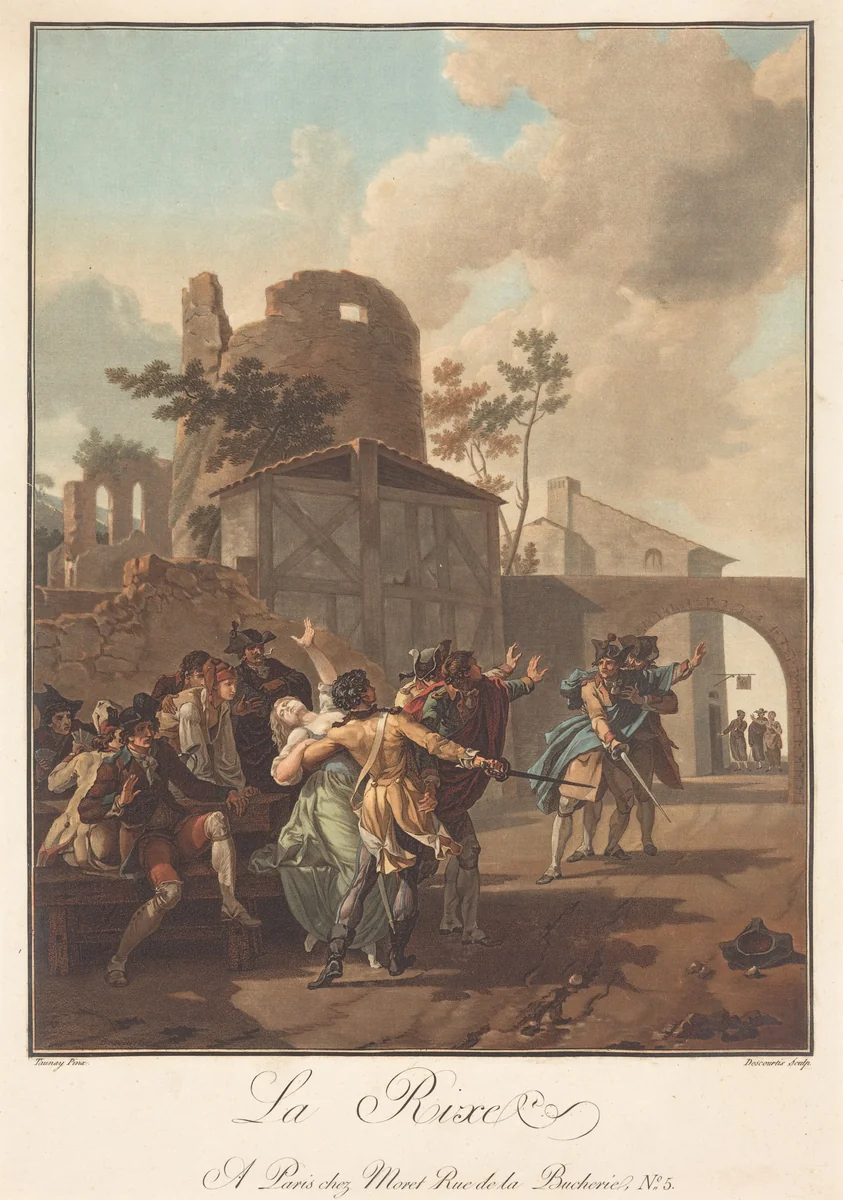 La Rixe (The Brawl) by Charles-Melchior Descourtis; Nicolas Antoine Taunay, print, 1753-1820