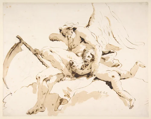 Time Seated, Clutching a Putto by Giovanni Battista Tiepolo, drawing, 1696-1770