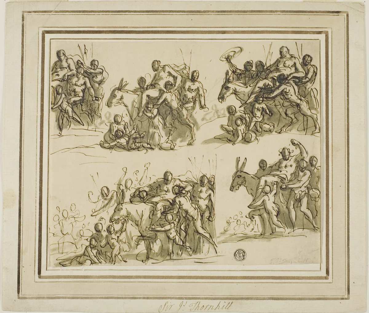 Five Sketches for the Triumph of Silenus by James Thornhill, drawing, 1695-1734