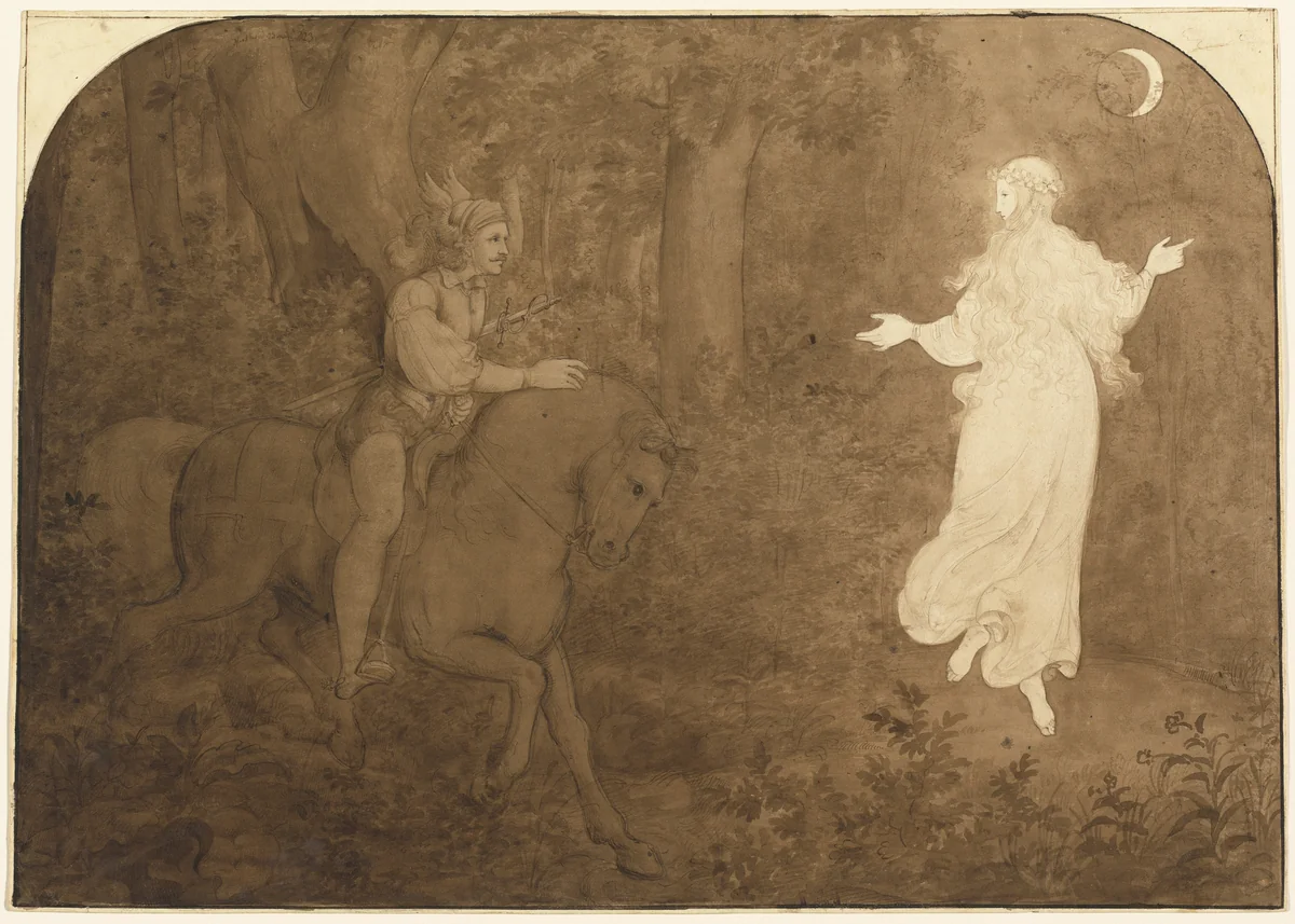 The Apparition in the Forest by Moritz von Schwind, drawing, 1823