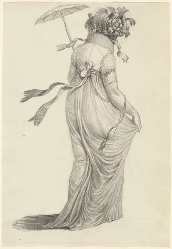 A Fashionable Young Woman Seen from Behind by Carl Wilhelm Kolbe, drawing, 1800-1803