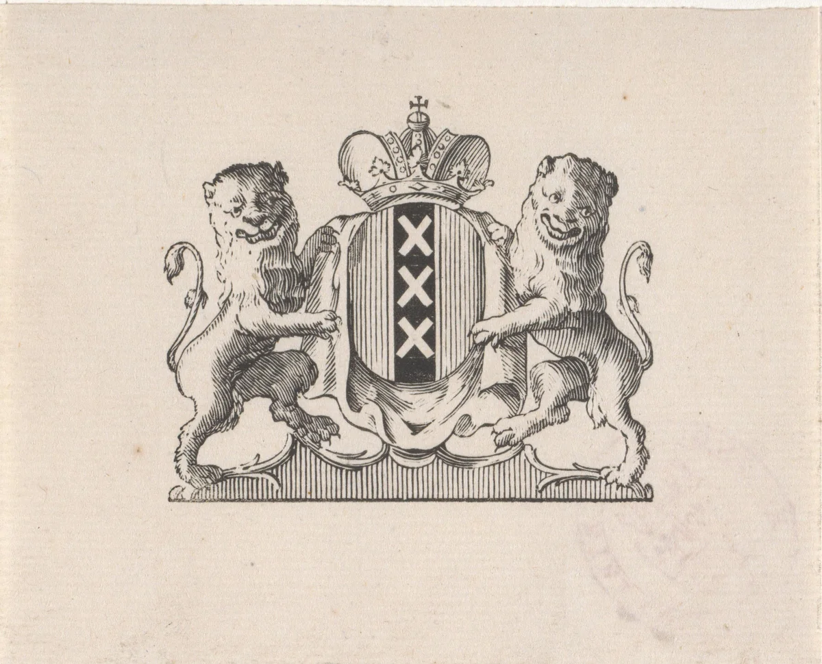 Vignet met het wapen van de stad Amsterdam by Hendrik Numan, print, 1746-1788