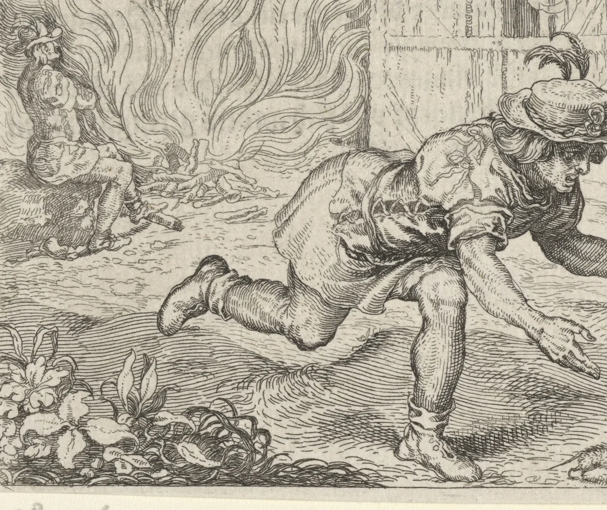 Fabel van de boer en de muizen by Aegidius Sadeler, print, 1608