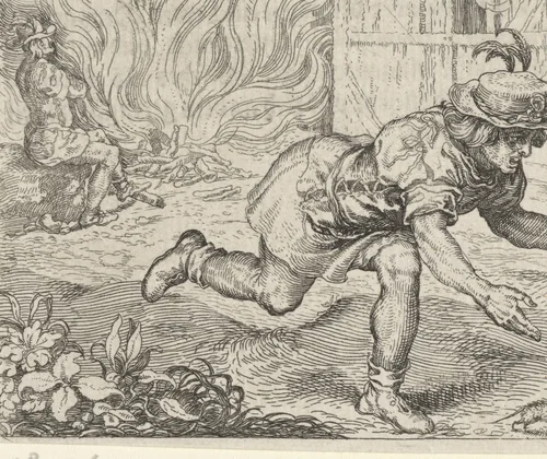 Fabel van de boer en de muizen by Aegidius Sadeler, print, 1608