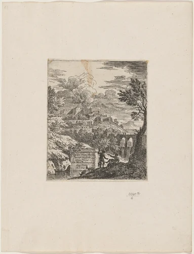 Two Shepherds beside a Pedestal by Joachim Franz Beich, print, 1700-1725