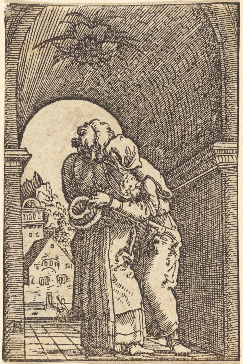 Joachim Embracing Anna by Albrecht Altdorfer, print, 1513