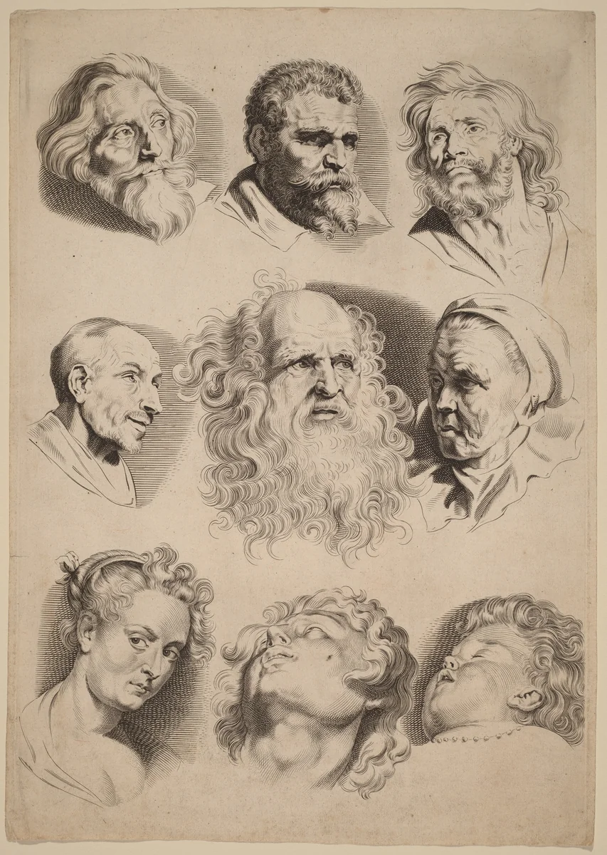 Nine Heads by Paulus Pontius
Peter Paul Rubens, print, 1630