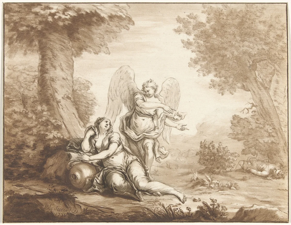 Hagar in de woestijn by Jurriaan Cootwijck, print, 1759