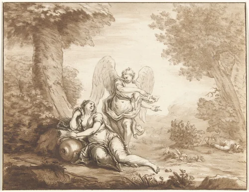 Hagar in de woestijn by Jurriaan Cootwijck, print, 1759