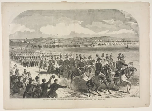 The Grand Review at Camp Massachusetts, near Concord, September 9, 1859 by Winslow Homer, print, 1859