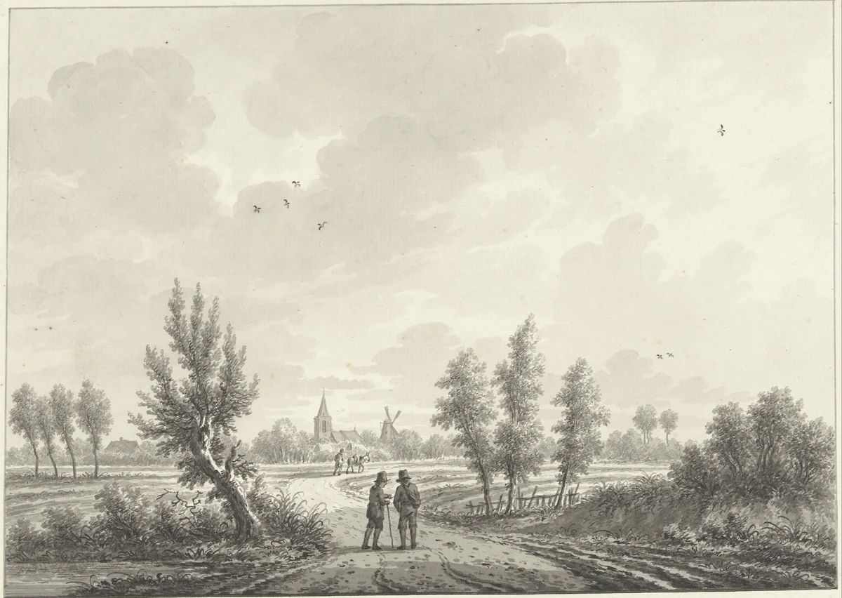 Het dorp Huissen (?) in Gelderland by Nicolaas Wicart, drawing, 1758-1815