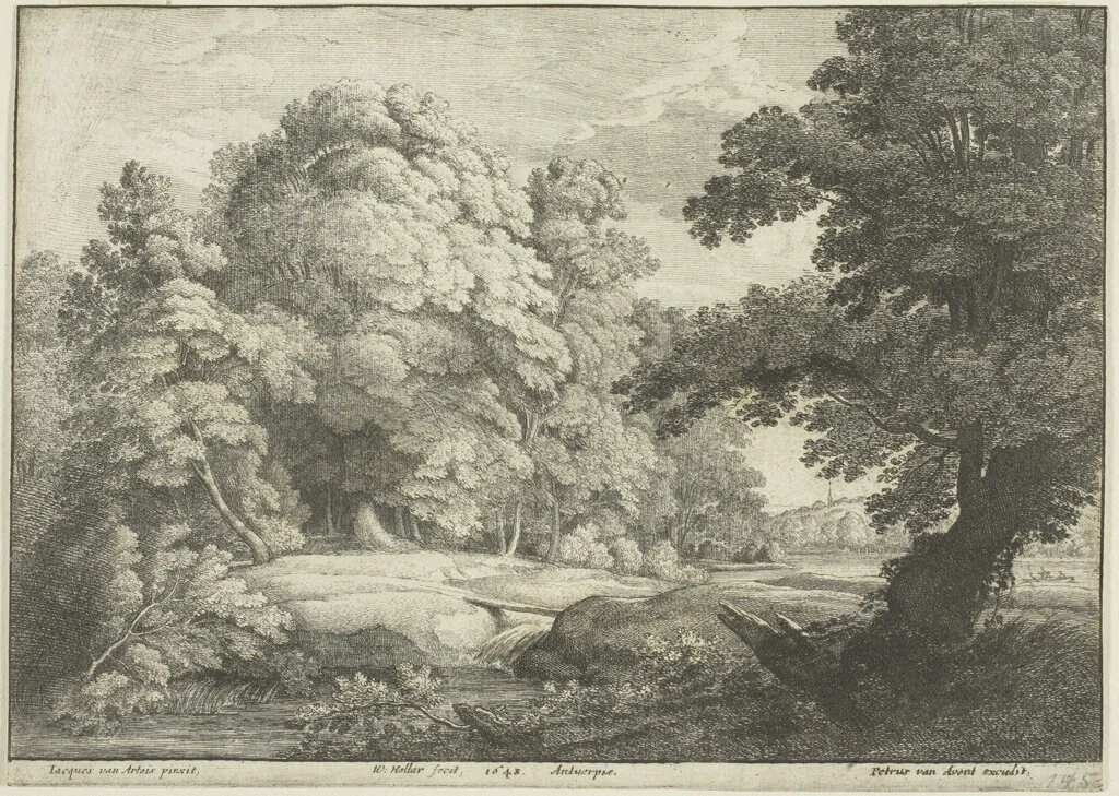 The Bridge Over the Waterfall by Wenceslaus Hollar, print, 1648