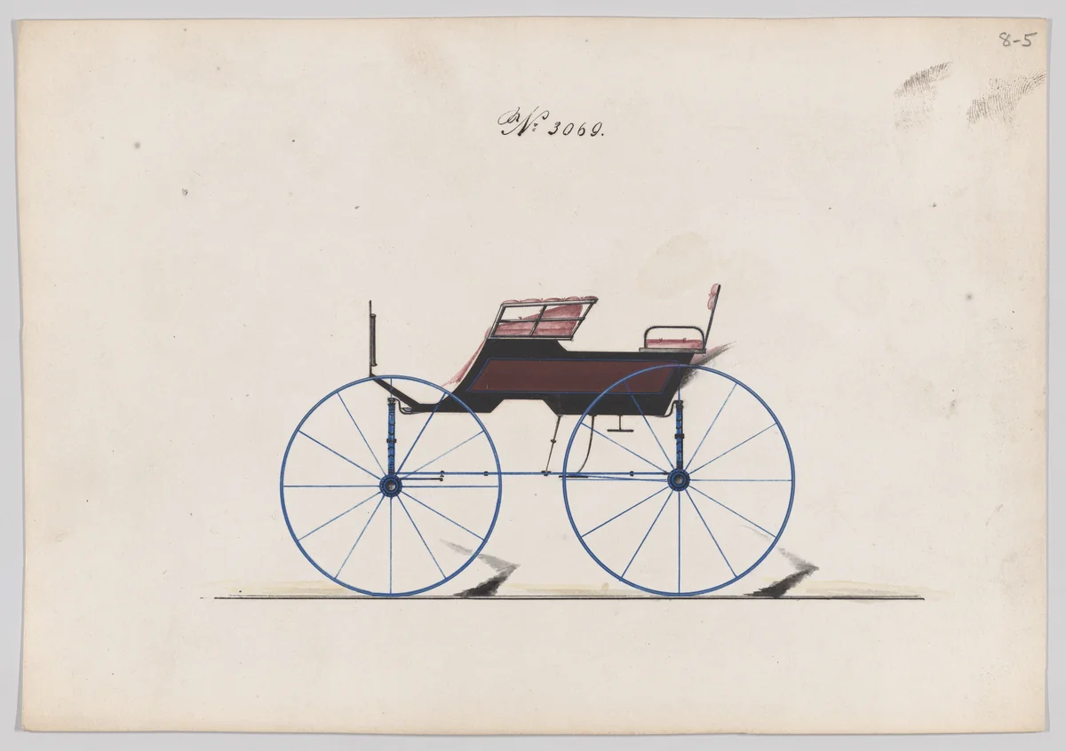 Design for 4 seat Phaeton, no top, no. 3069 by Brewster & Co., drawing, 1874