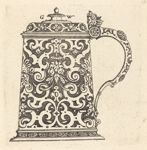 Large jug, the handle formed by a snake by Georg Wechter, print, 1579