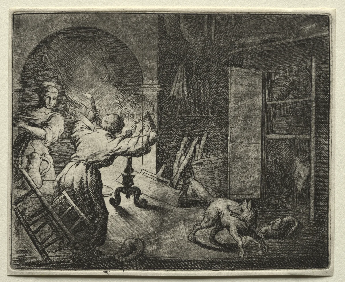 Reynard the Fox: Reynard Steals a Capon by Allart van Everdingen, print, 1650-1675