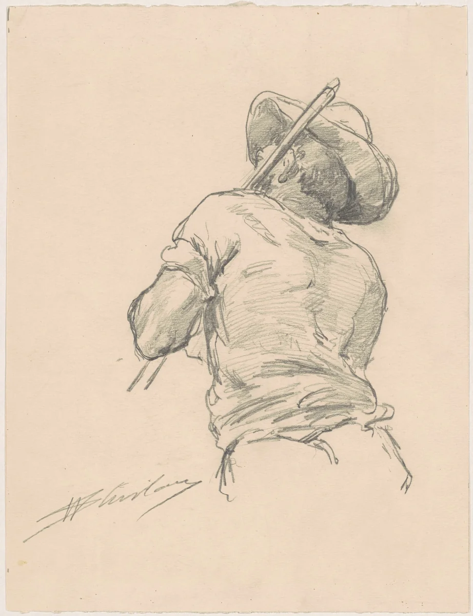 Back of a Man with Pole by Walter Shirlaw, drawing, 1870-1877