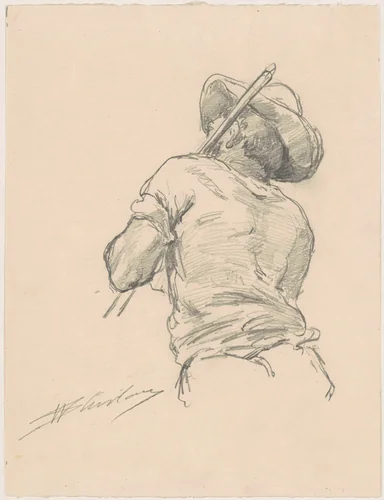 Back of a Man with Pole by Walter Shirlaw, drawing, 1870-1877