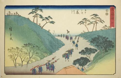 Fujikawa—No. 38, from the series "Fifty-three Stations of the Tokaido (Tokaido gojusan tsugi)," also known as the Reisho Tokaido by Utagawa Hiroshige (歌川広重), print, 1842-1857