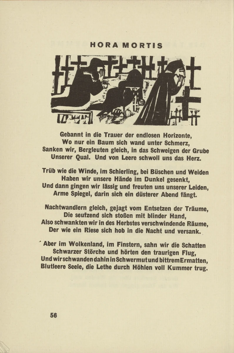 Hour of Death (Hora mortis) (headpiece, page 56) from Umbra vitae (Shadow of Life) by Ernst Ludwig Kirchner, illustrated book, 1924