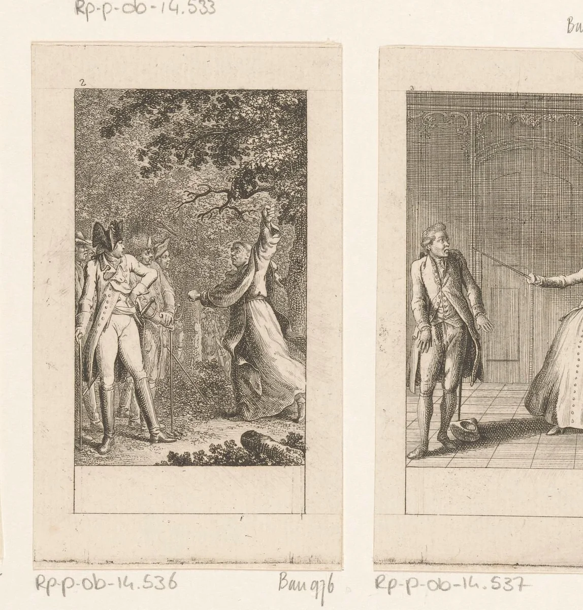 Karl Moor overweegt het voorstel van de pater by Daniel Nikolaus Chodowiecki, print, 1782