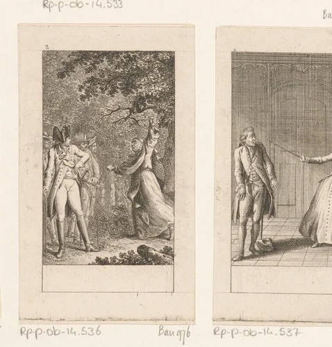 Karl Moor overweegt het voorstel van de pater by Daniel Nikolaus Chodowiecki, print, 1782