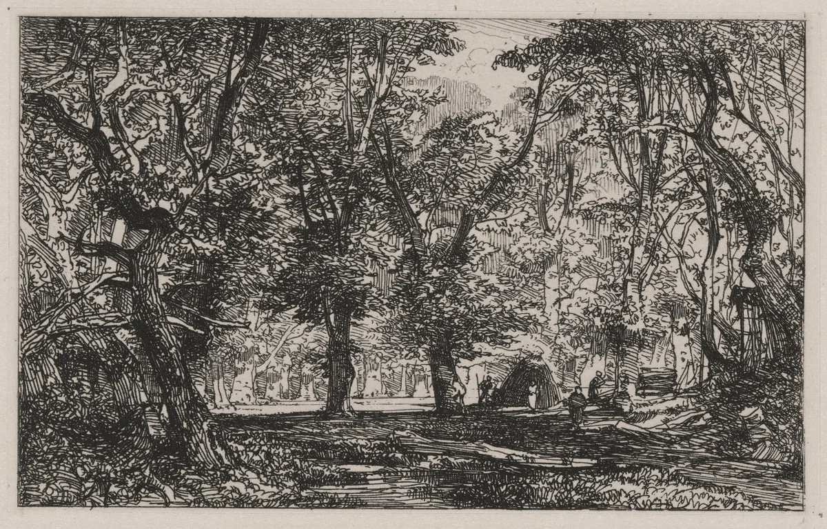 View from a Forest Stream Into a Clearing by Caspar Johann Nepomuk Scheuren, print, 1842