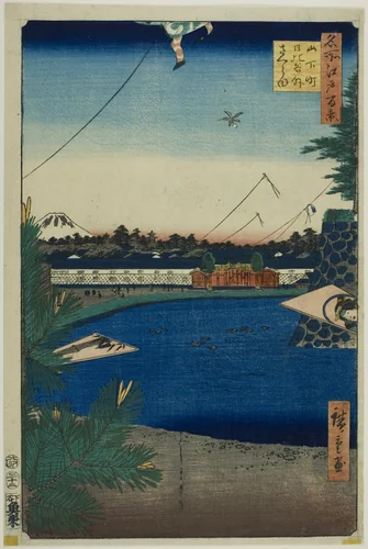 Hibiya and Soto-Sakurada from Yamashita-cho (Yamashita-cho Hibiya Soto-Sakurada), from the series "One Hundred Famous Views of Edo (Meisho Edo hyakkei)" by Utagawa Hiroshige (歌川広重), print, 1857