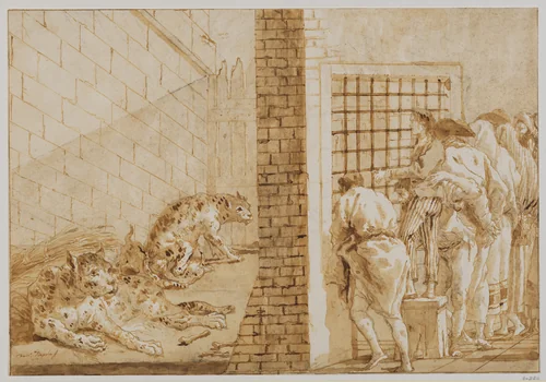 The Leopards' Cage at the Menagerie by Giovanni Domenico Tiepolo, drawing, 1736-1804
