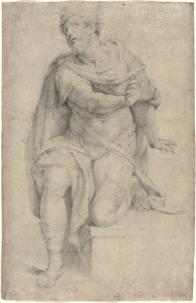 Study of a Kneeling Saint by Orazio Samacchini, drawing, 1570-1575