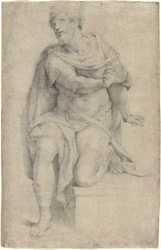 Study of a Kneeling Saint by Orazio Samacchini, drawing, 1570-1575