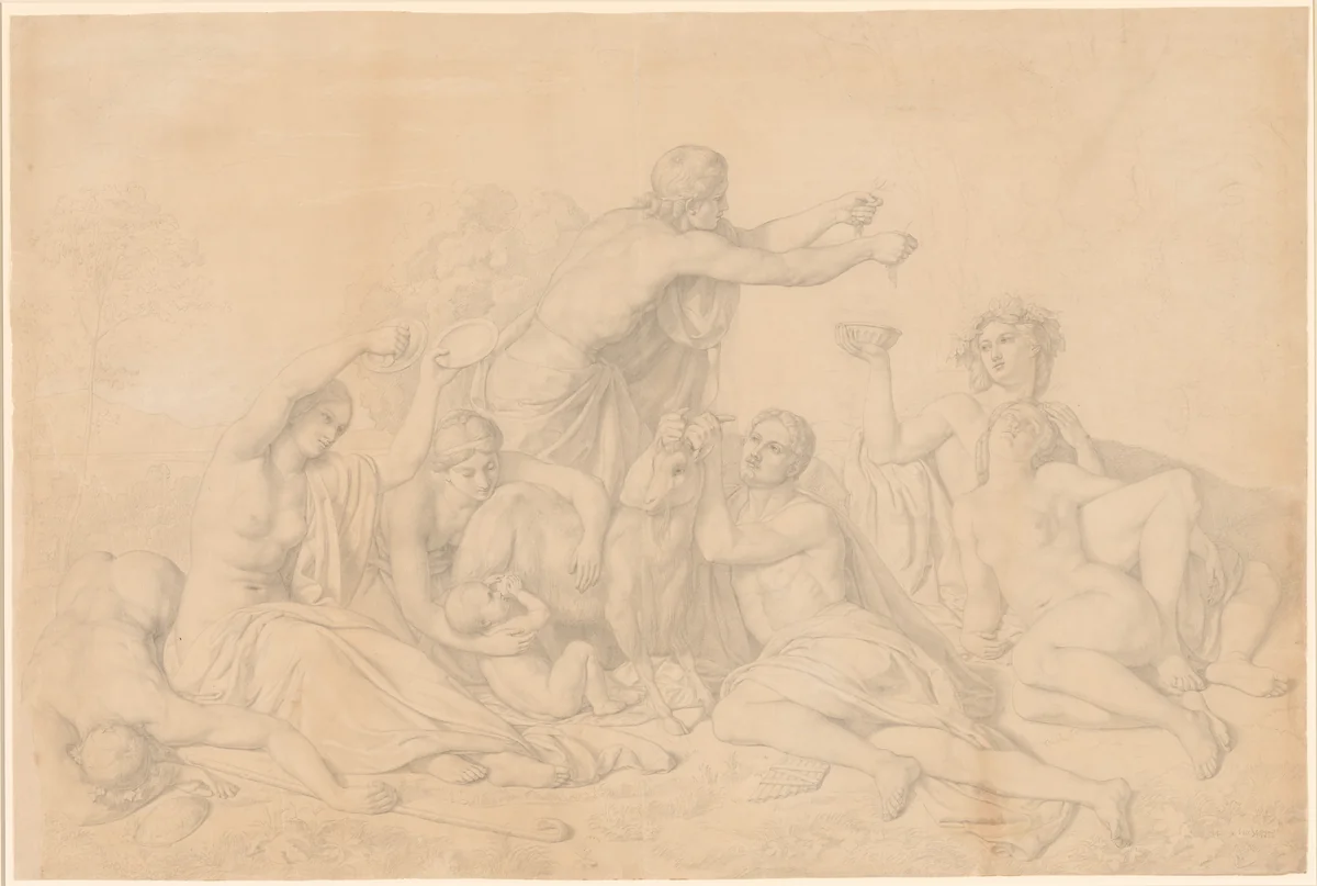 The Nursing of Jupiter by Théodore Chassériau, drawing, 1819-1856