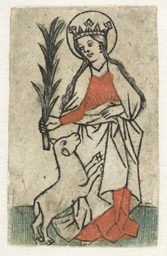 Heilige Agnes by Meester van de Olijfberg, print, 1463-1500