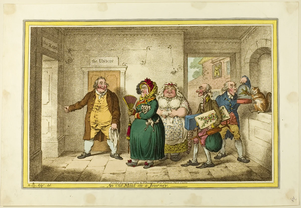 An Old Maid on a Journey by James Gillray, print, 1804
