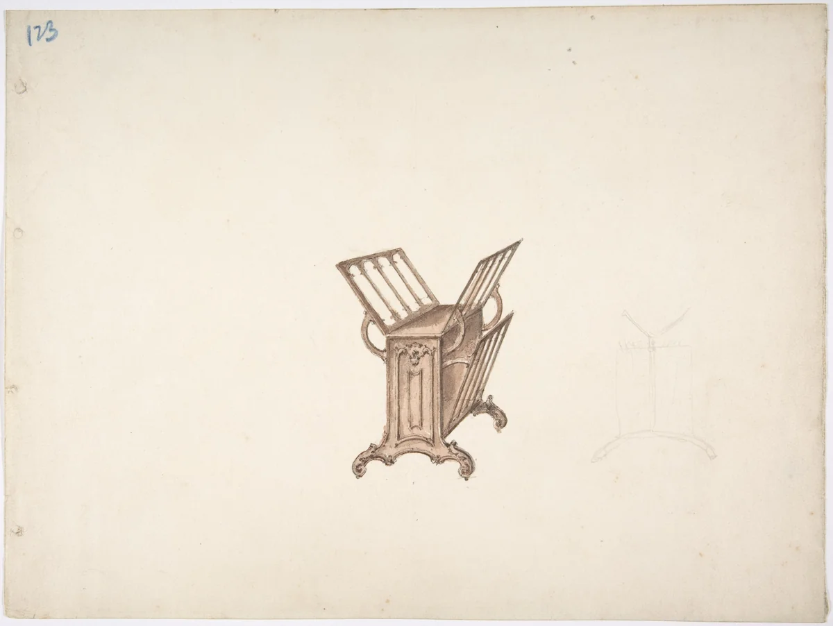Design for a Bookstand by anonymous, drawing, 1800-1850