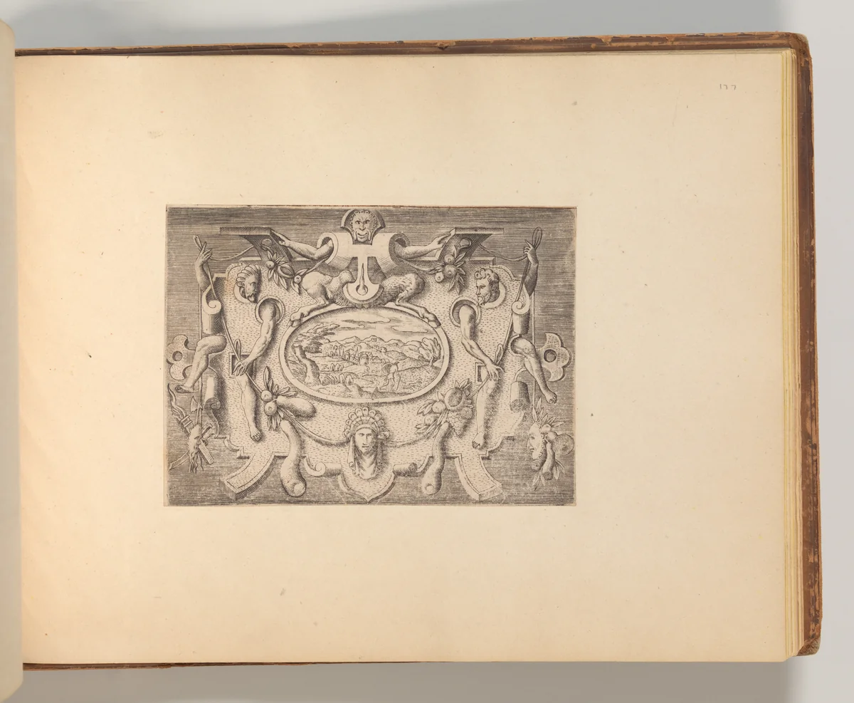 Series of Cartouches, in: Targhe ed altri ornati di varie e capricciose invenzioni (Cartouches and other ornaments of various and capricious invention, page 49) by Cornelis Bos, book, 1540-1560