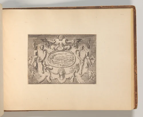 Series of Cartouches, in: Targhe ed altri ornati di varie e capricciose invenzioni (Cartouches and other ornaments of various and capricious invention, page 49) by Cornelis Bos, book, 1540-1560