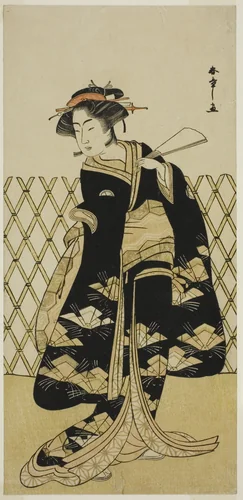 The Actor Iwai Hanshiro IV as Mitsuogiya Usukumo in the Play Shida Choja-bashira, Performed at the Nakamura Theater in the Eighth Month, 1781 by Katsukawa Shunsho (勝川 春章), print, 1776-1786