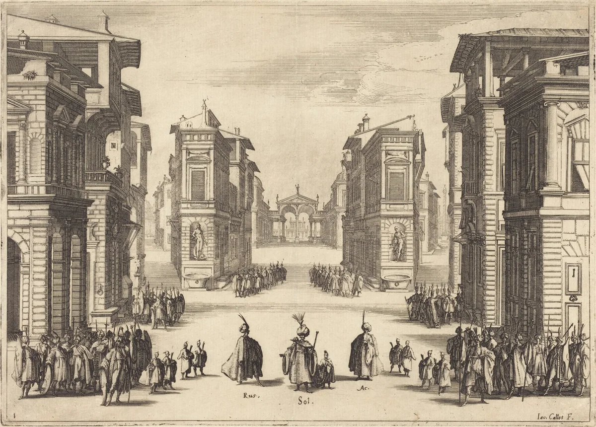 Il Solimano, Act I by Jacques Callot, print, 1620