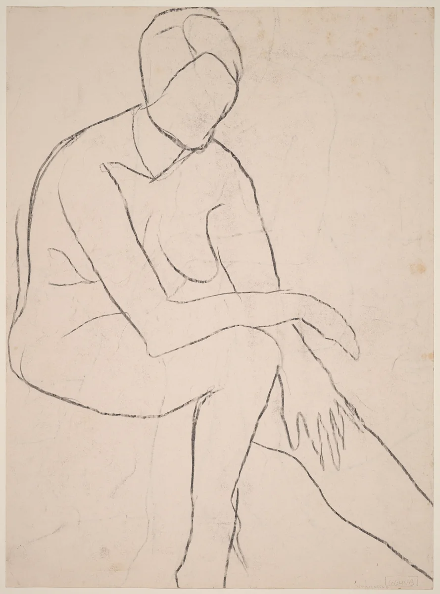 Untitled [seated female nude resting arm on left knee] [verso] by Richard Diebenkorn, drawing, 1955-1967