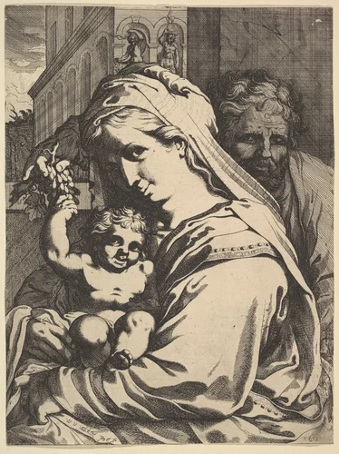 Holy Family by Werner van den Valckert, print, 1612