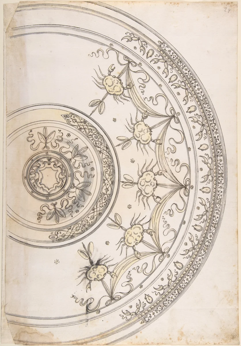 Design for Silver Plate Decorated with Crabs by Erasmus Hornick, drawing, 1500-1583