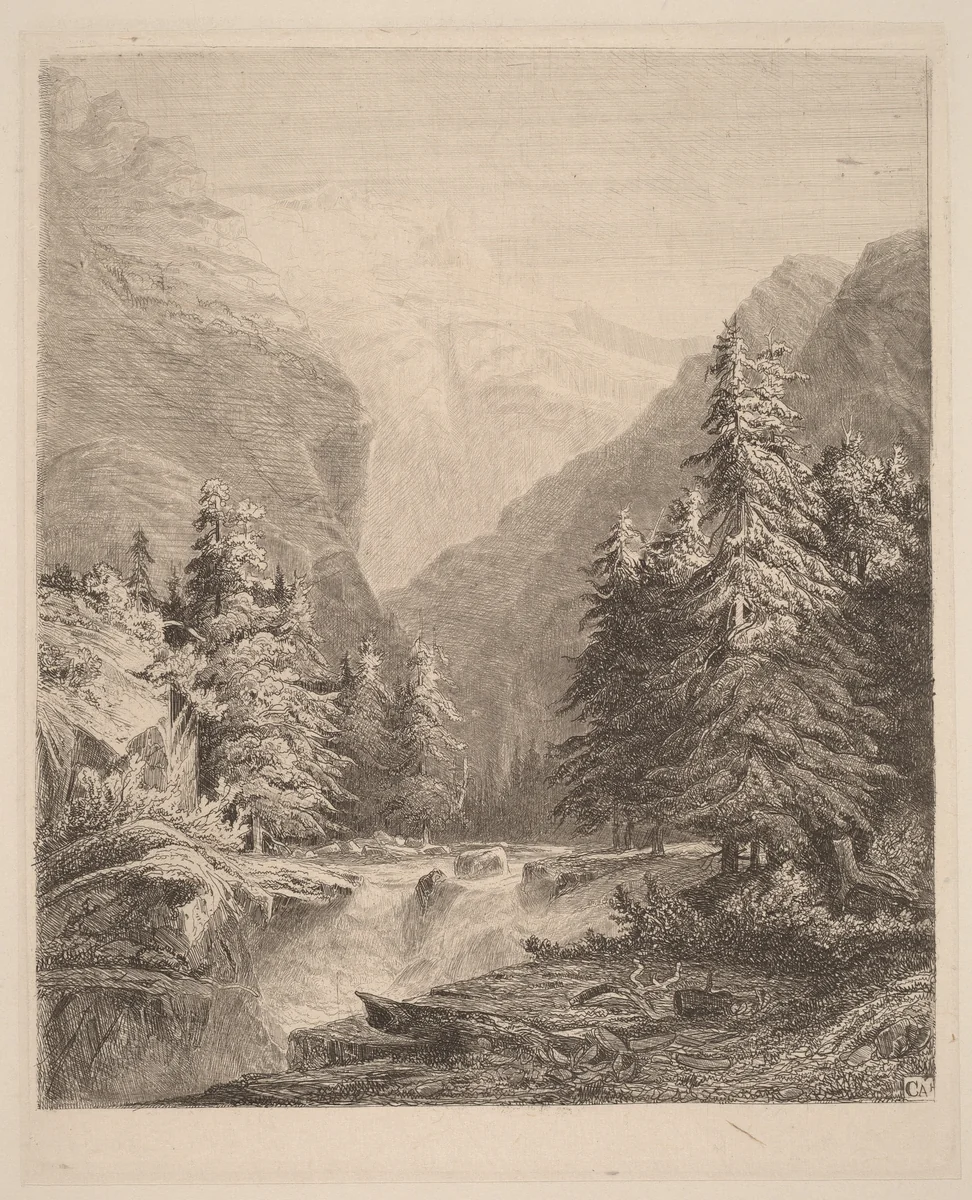 Mountain Waterfall by Alexandre Calame, portfolio, 1838-1850