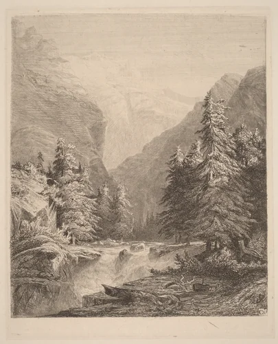 Mountain Waterfall by Alexandre Calame, portfolio, 1838-1850
