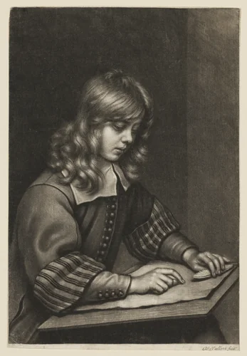 Boy with a Drawing Board by Wallerant Vaillant, print, 1635-1677