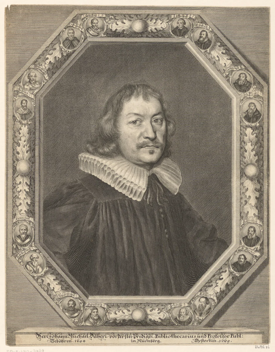 Portret van Johann Michael Dilherr by Mathäus Küsel, print, 1669-1681